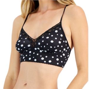 NWT INC International Concepts Lace Trim Bralette Bra Black White Polka Dots